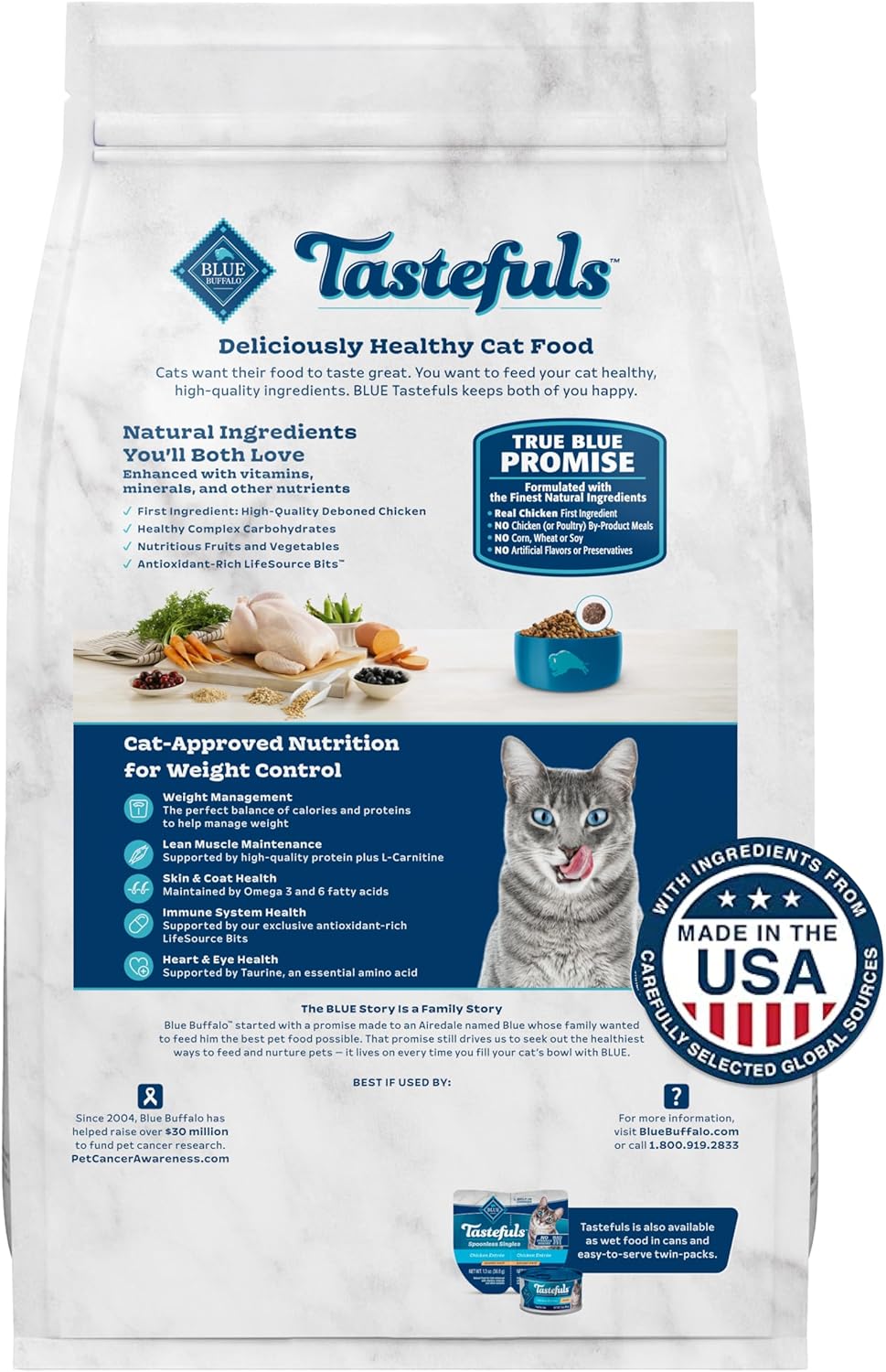 Blue Buffalo Alimento seco natural para gatos, para control de peso, pollo, bolsa de 1.36 kilos