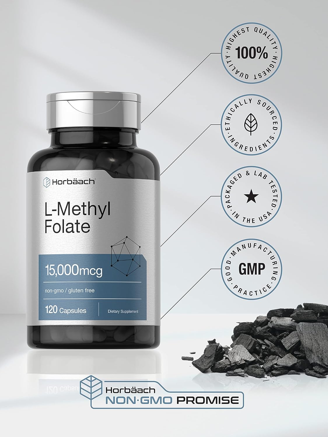 Suplemento Horbaach L Metilfolato 15000 mcg 120 Cápsulas
