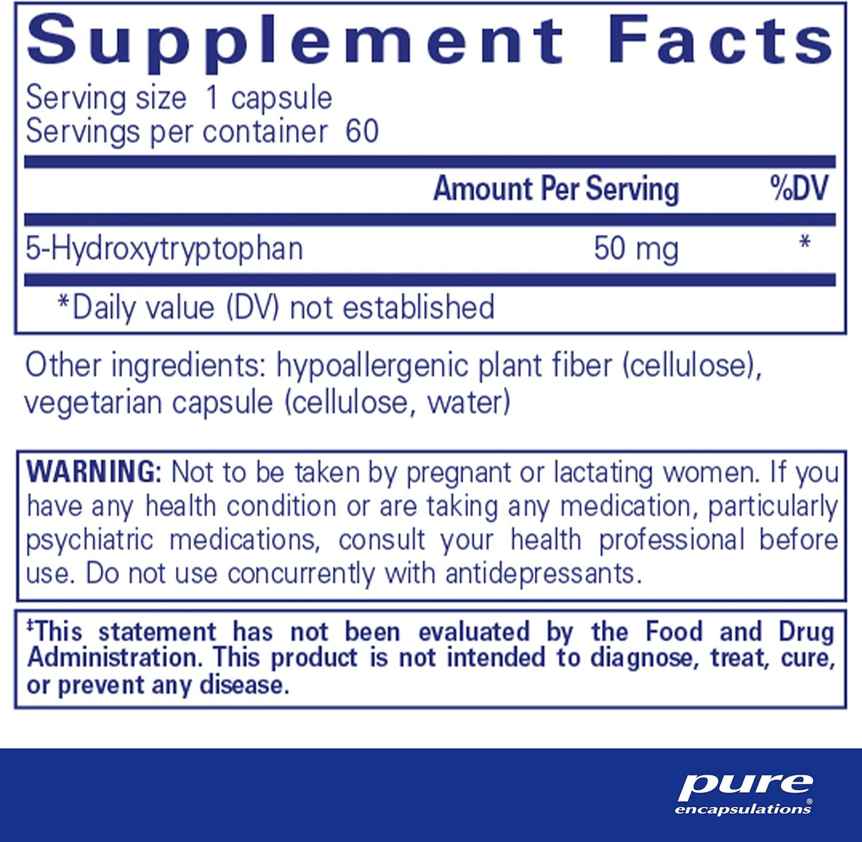 Suplemento 5-HTP 50 mg Pure Encapsulations para el sueño 60 cápsulas