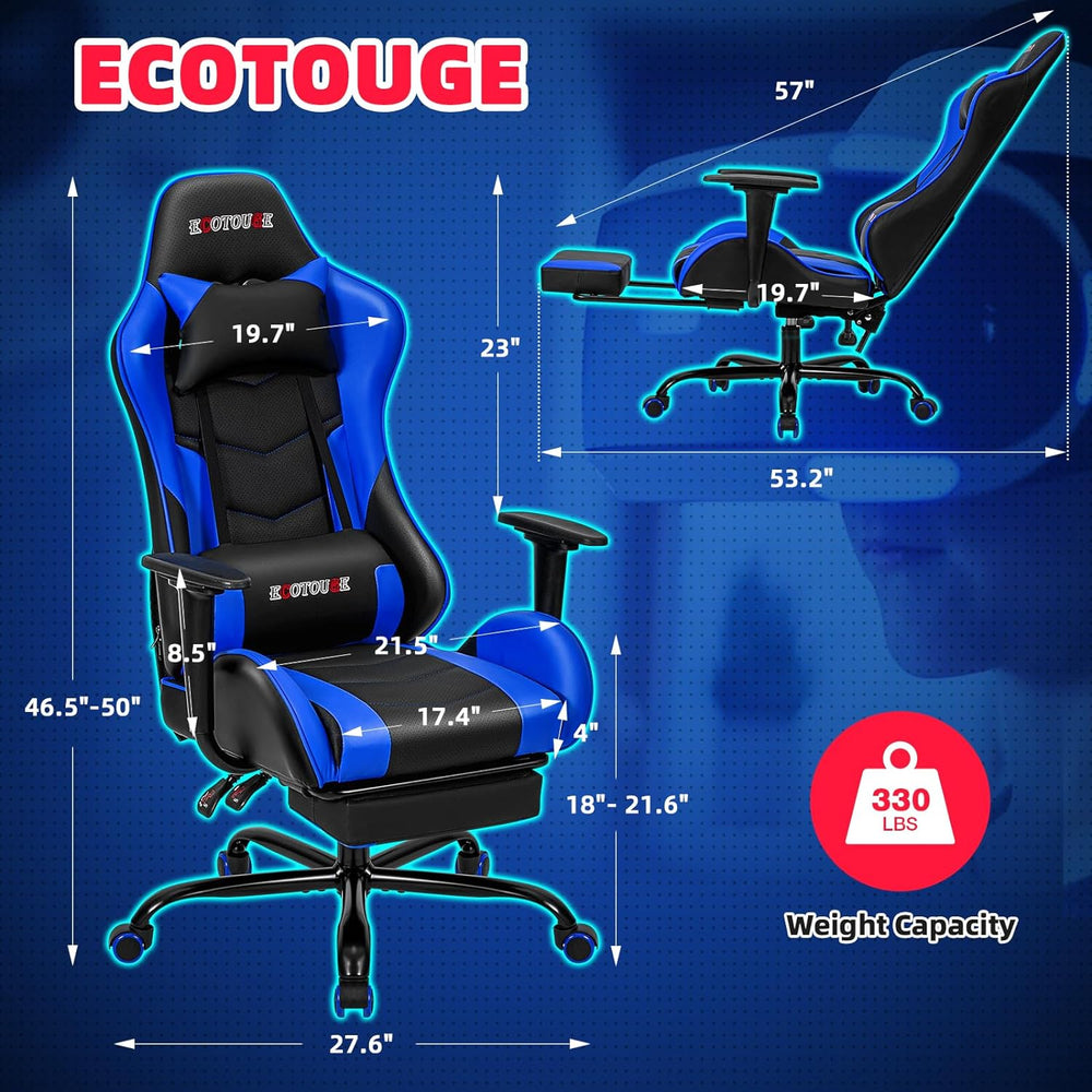 Silla Gamer ergonómica para escritorio, Azul ECOTOUGE