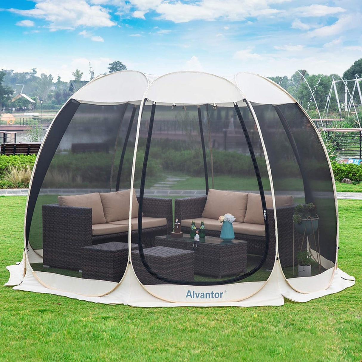 Casa de Pantalla Alvantor, Carpa Plegable con Mosquitero, 6-15 Pers.