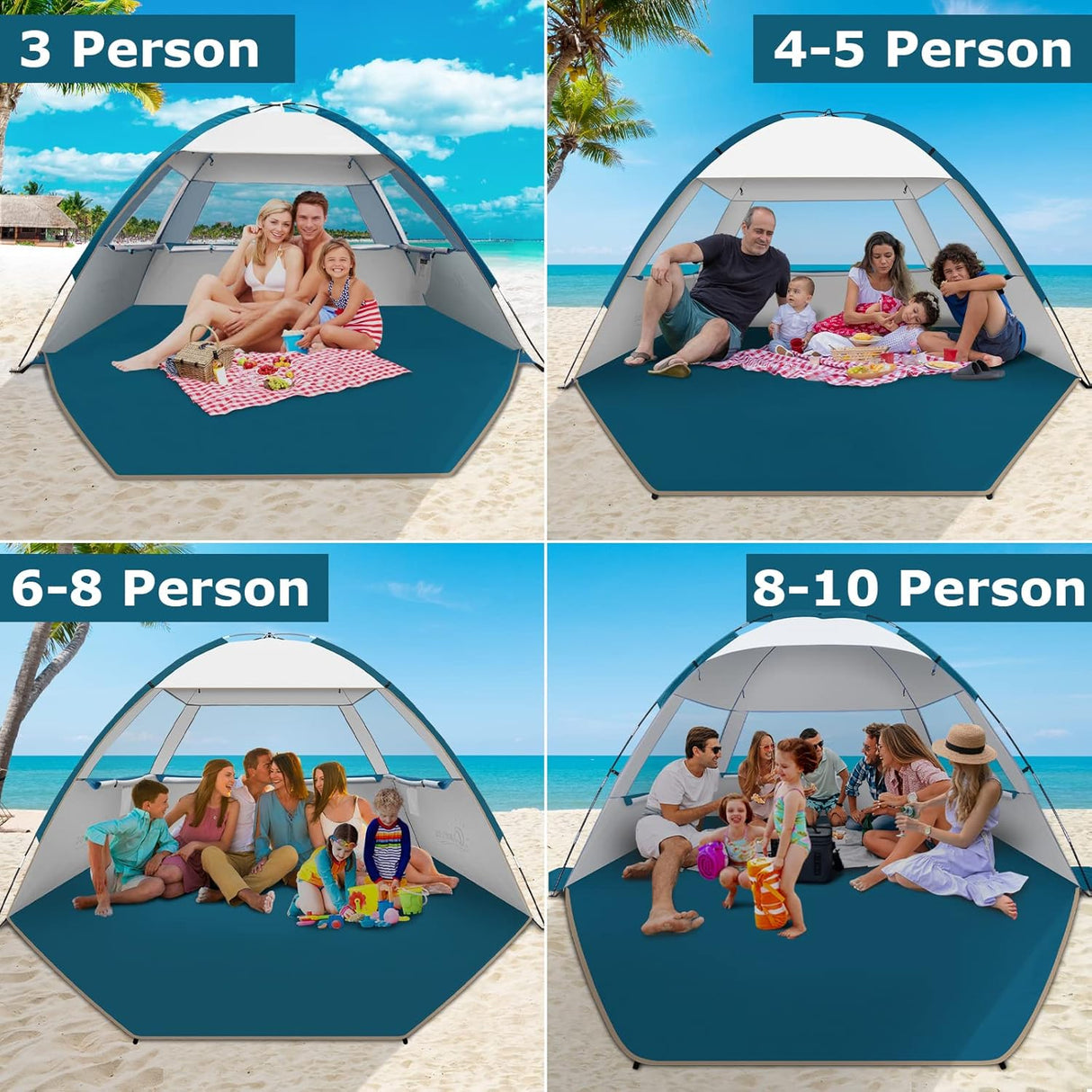 Tienda de playa con protección solar UPF 50+, fácil de llevar