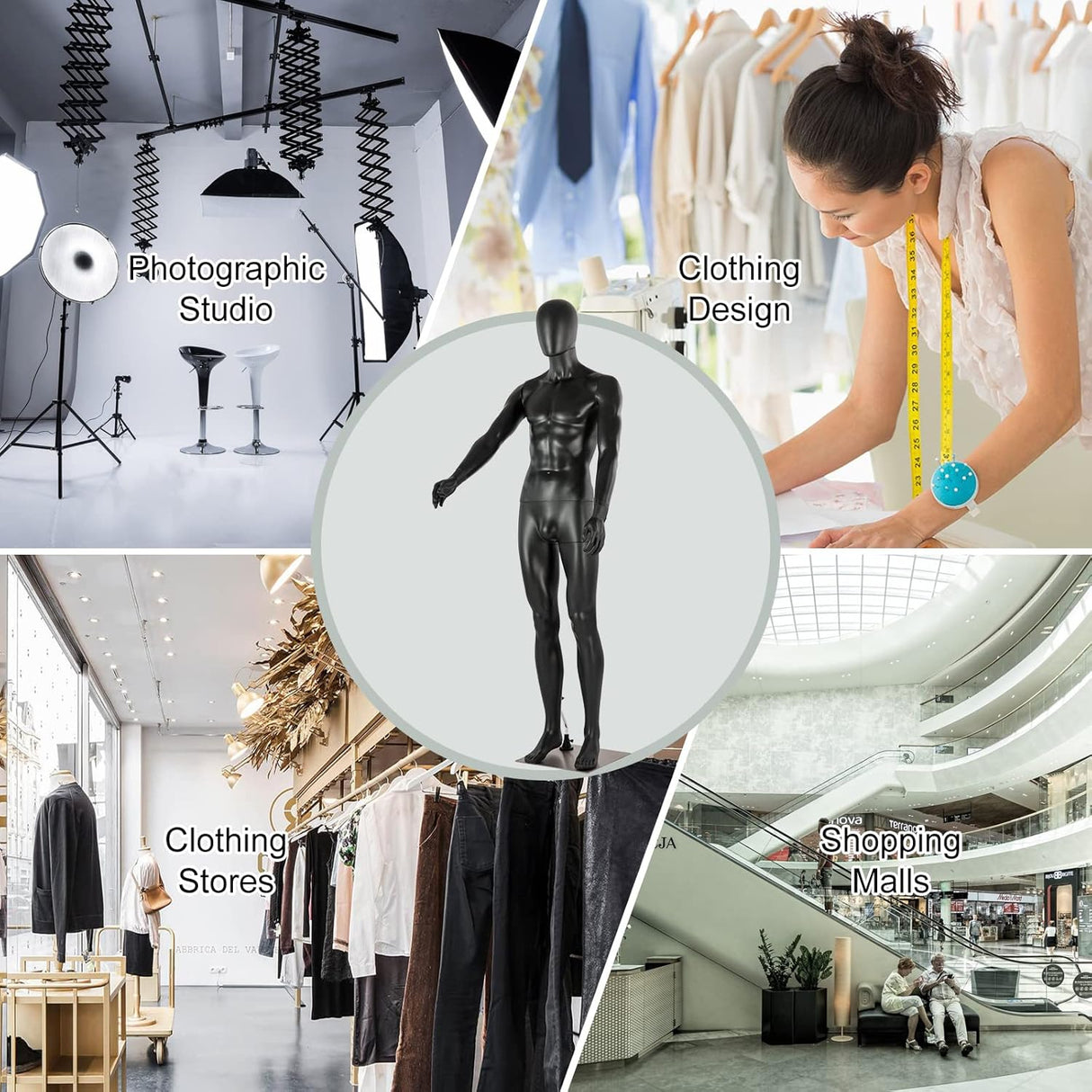 Maniquí Masculino Realista 74 Ajustable con Base Metálica