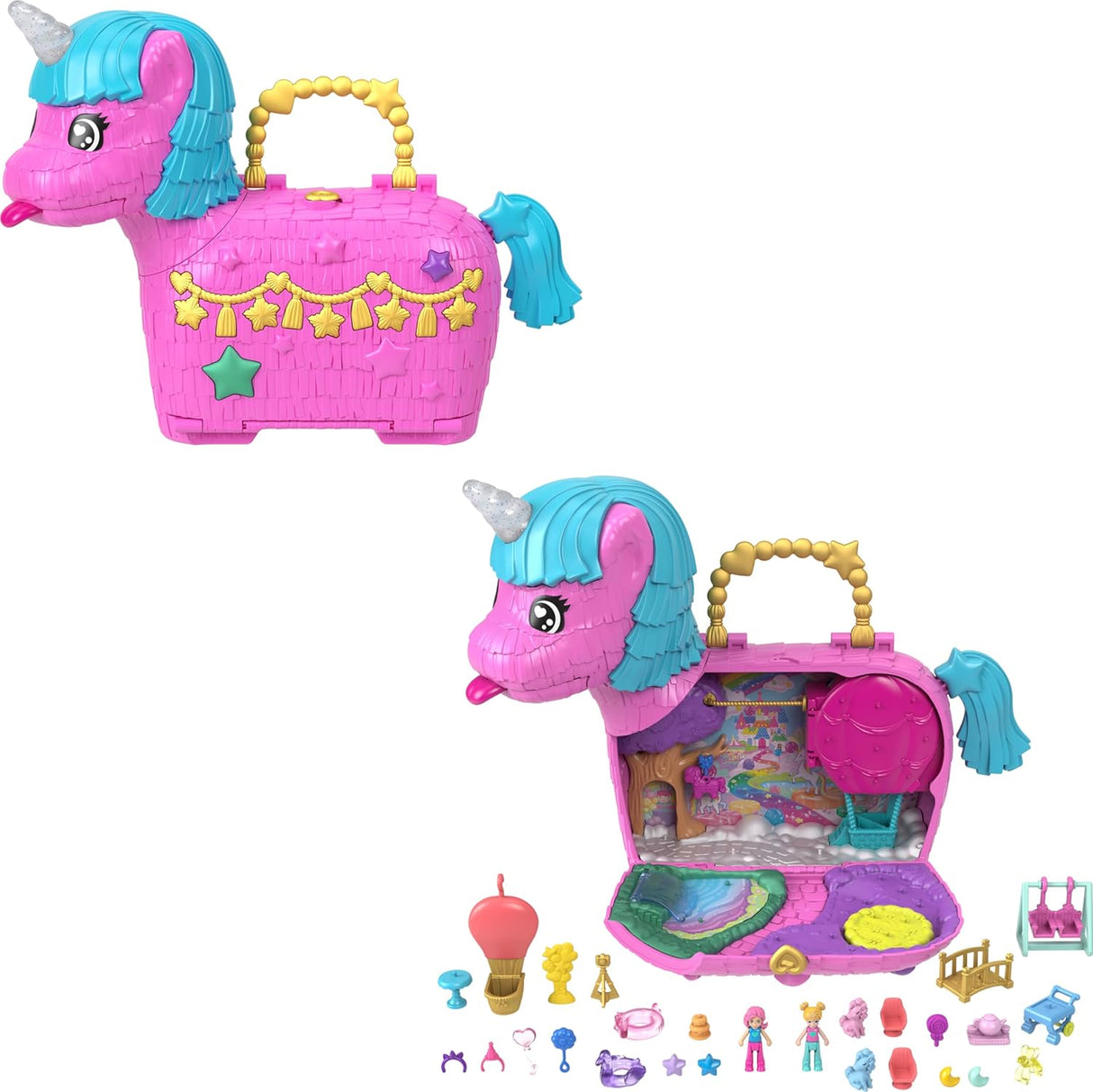 Muñecas Polly Pocket con mascotas y 25+ sorpresas, Fiesta Unicornio