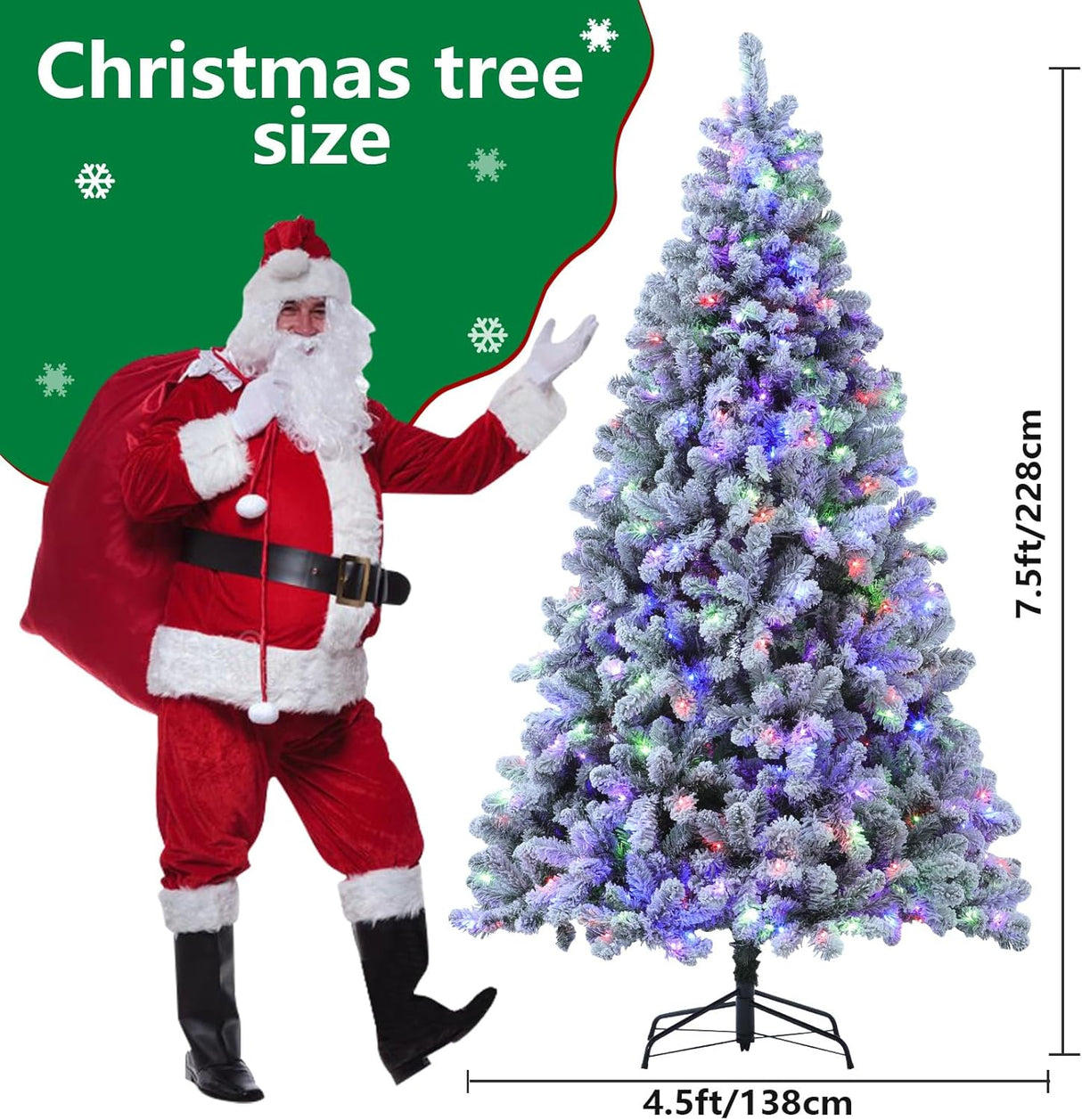 Árbol de Navidad Nevado de 7.5 ft con Luces y Funciones
