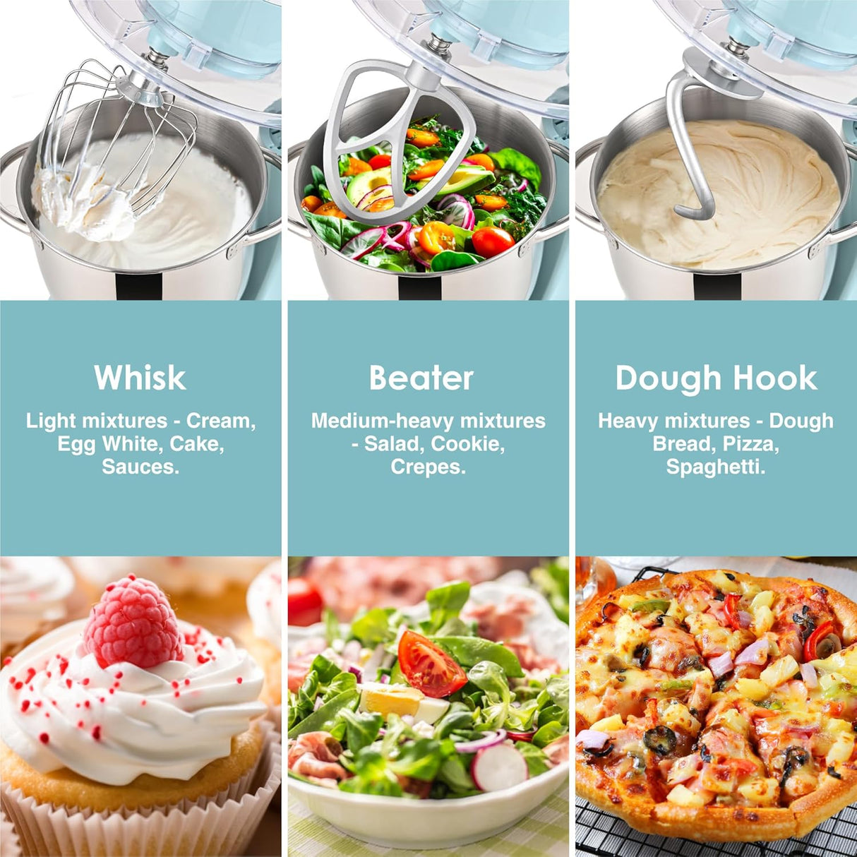 Batidora de pie Kitchen in the box 4.5QT+5QT 10 velocidades