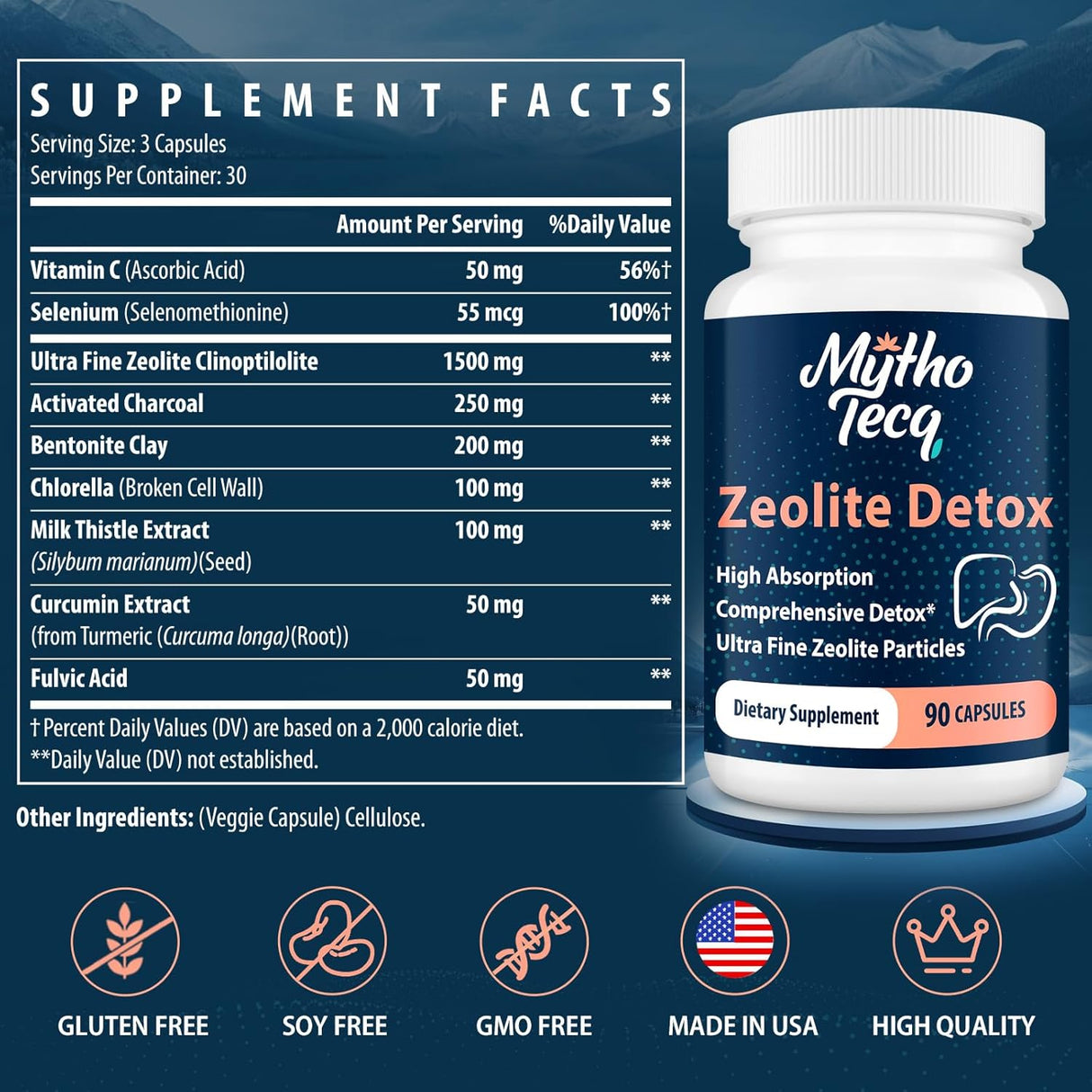 Zeolite Detox Capsules, 90, Absorbente, Limpieza Total