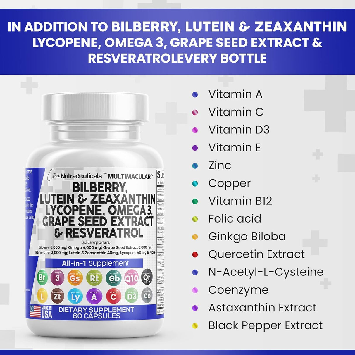 Suplementos Vitaminas para la salud ocular con arándano