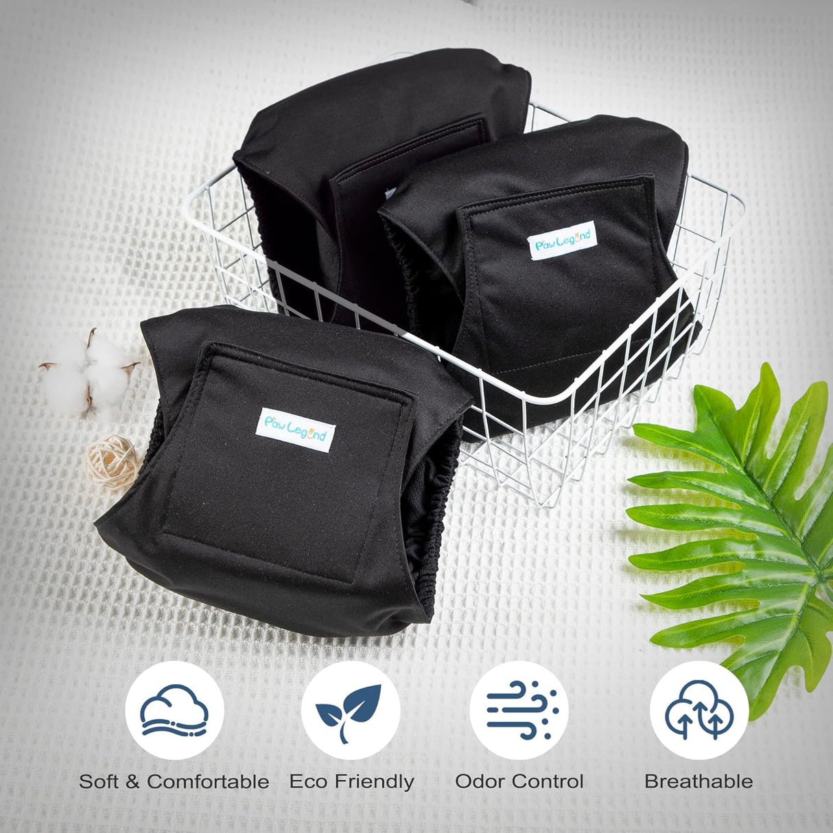 Paw Legend - Pañales lavables perro (3 unidades), S, Negro, negro, negro