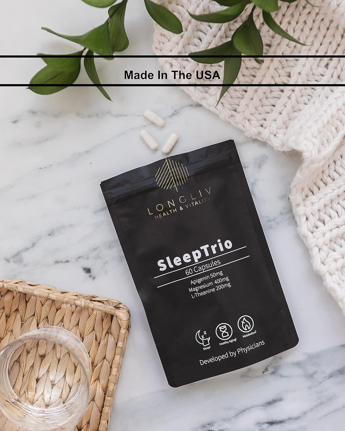 Cápsulas de magnesio y apigenina L-teanina Sleep Trio