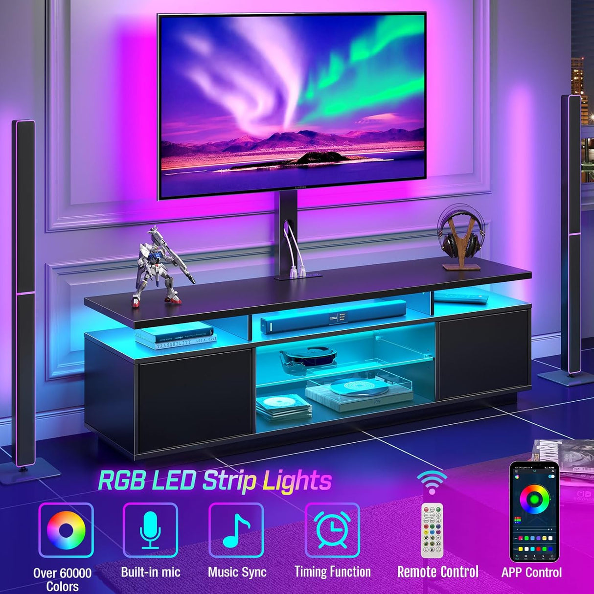 Soporte de TV Rolanstar con montaje y luces LED, modelo 59.1