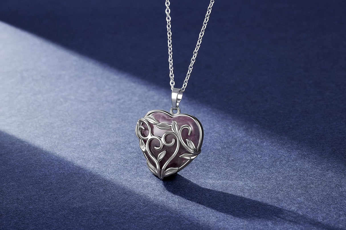 Jovivi Collar de cristal curativo de cuarzo rosa de amatista