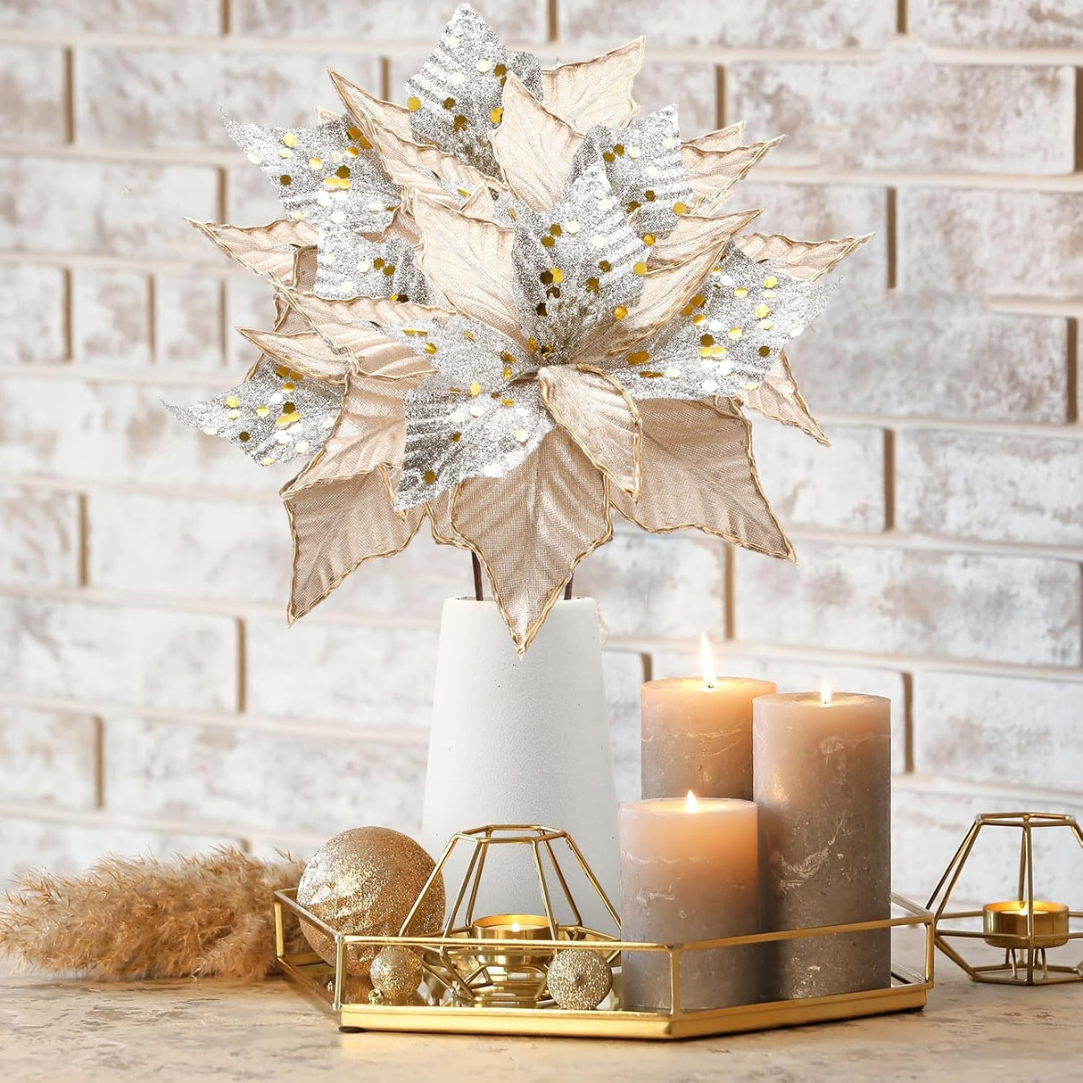 Flores Poinsettia Artificiales Hotop 11 con Stem Largo 6 Pcs