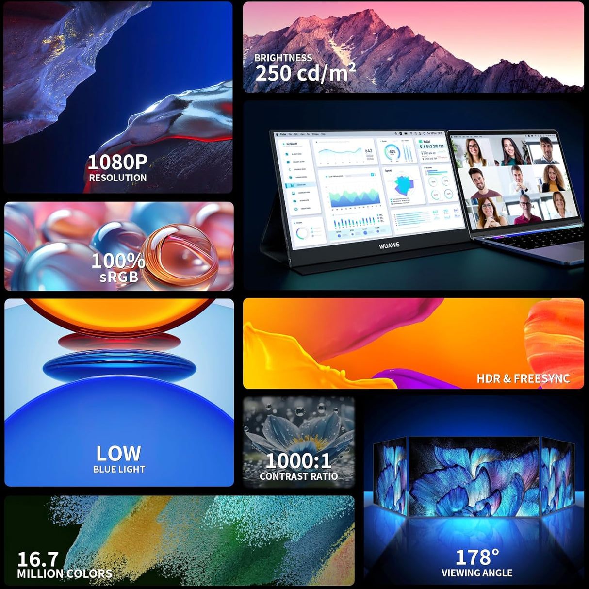 Monitor portátil 15.6 1080P USB C HDMI, HDR Freesync AA