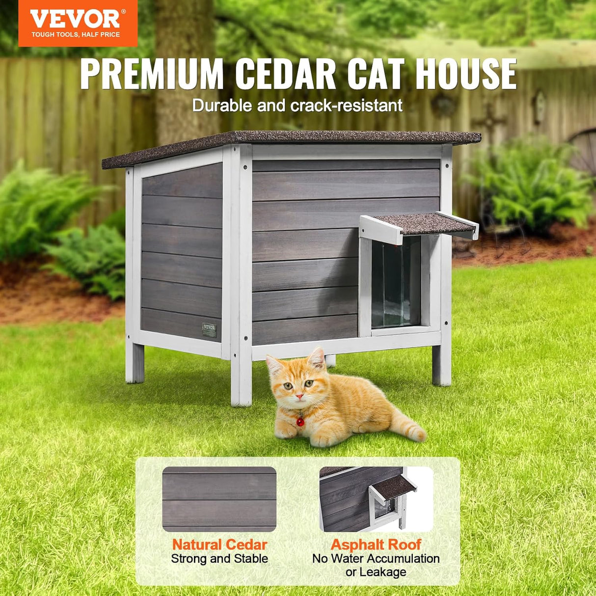 Casa para Gatos VEVOR, Aislada, Puertas de PVC, 24x20x21