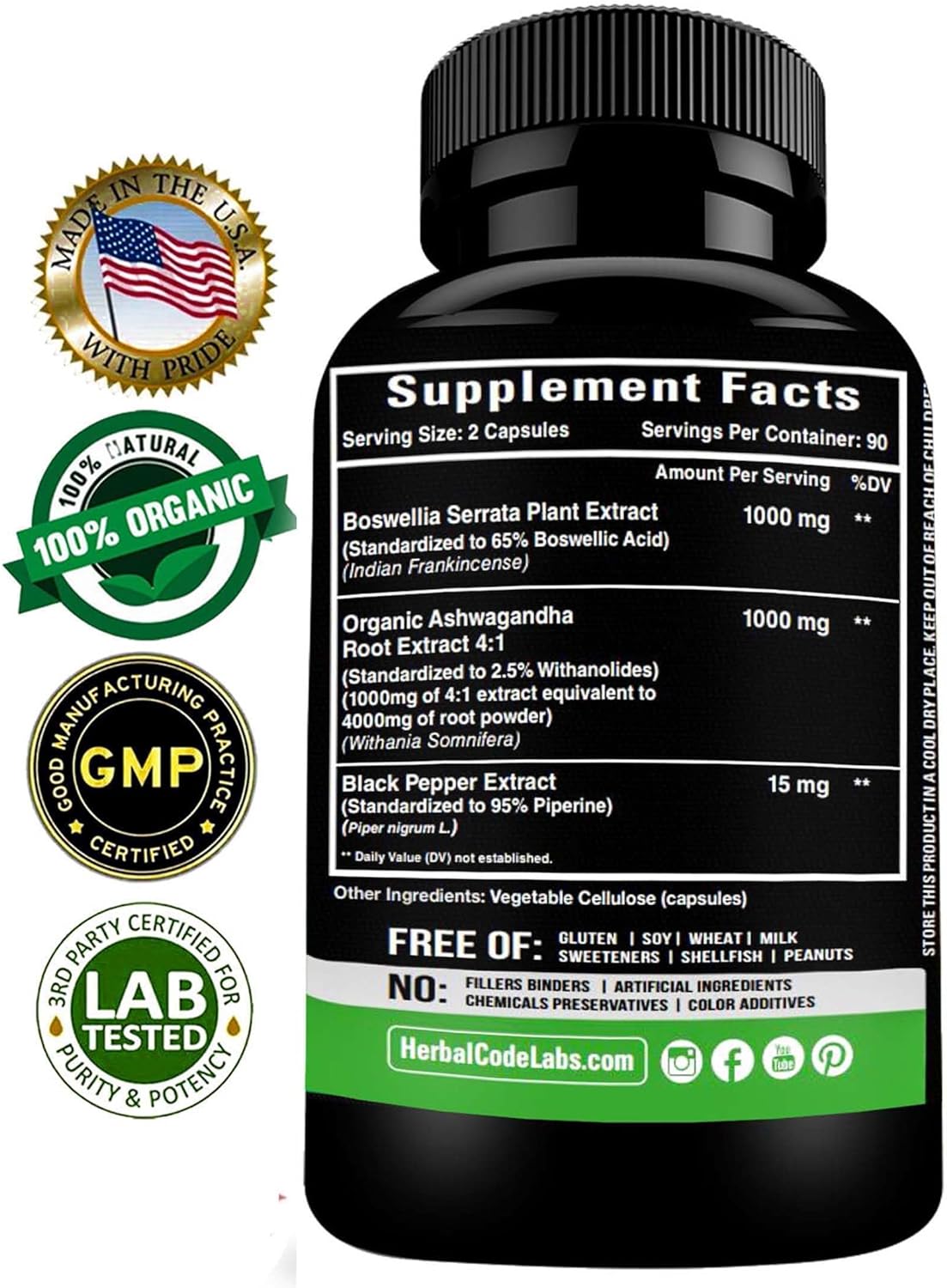 Cápsulas Extracto Boswellia y Ashwagandha Orgánica 2000 mg