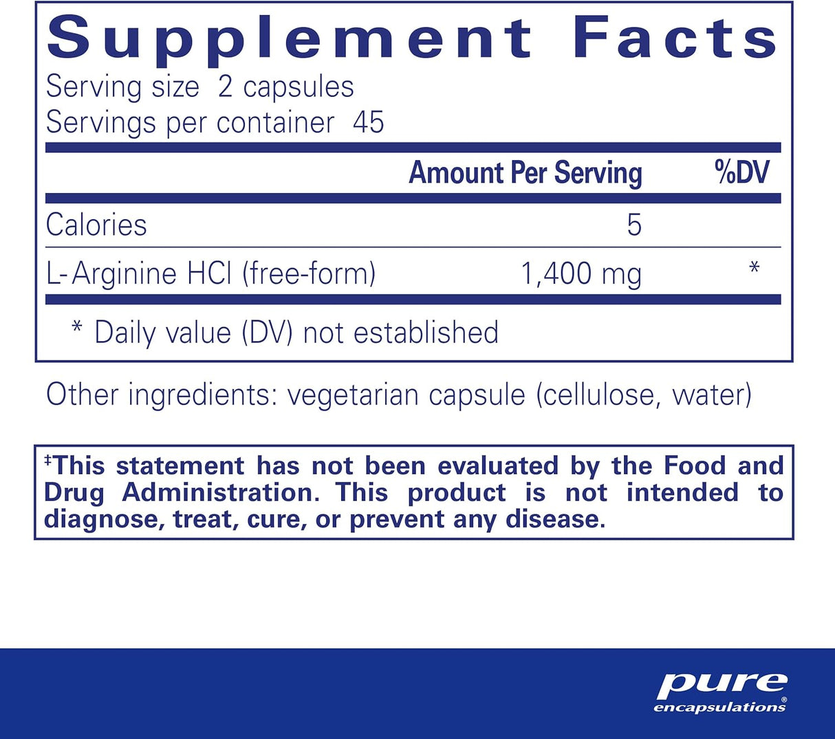 L-Arginina Pure Encapsulations 1400 mg 90 Cápsulas Sin Gluten