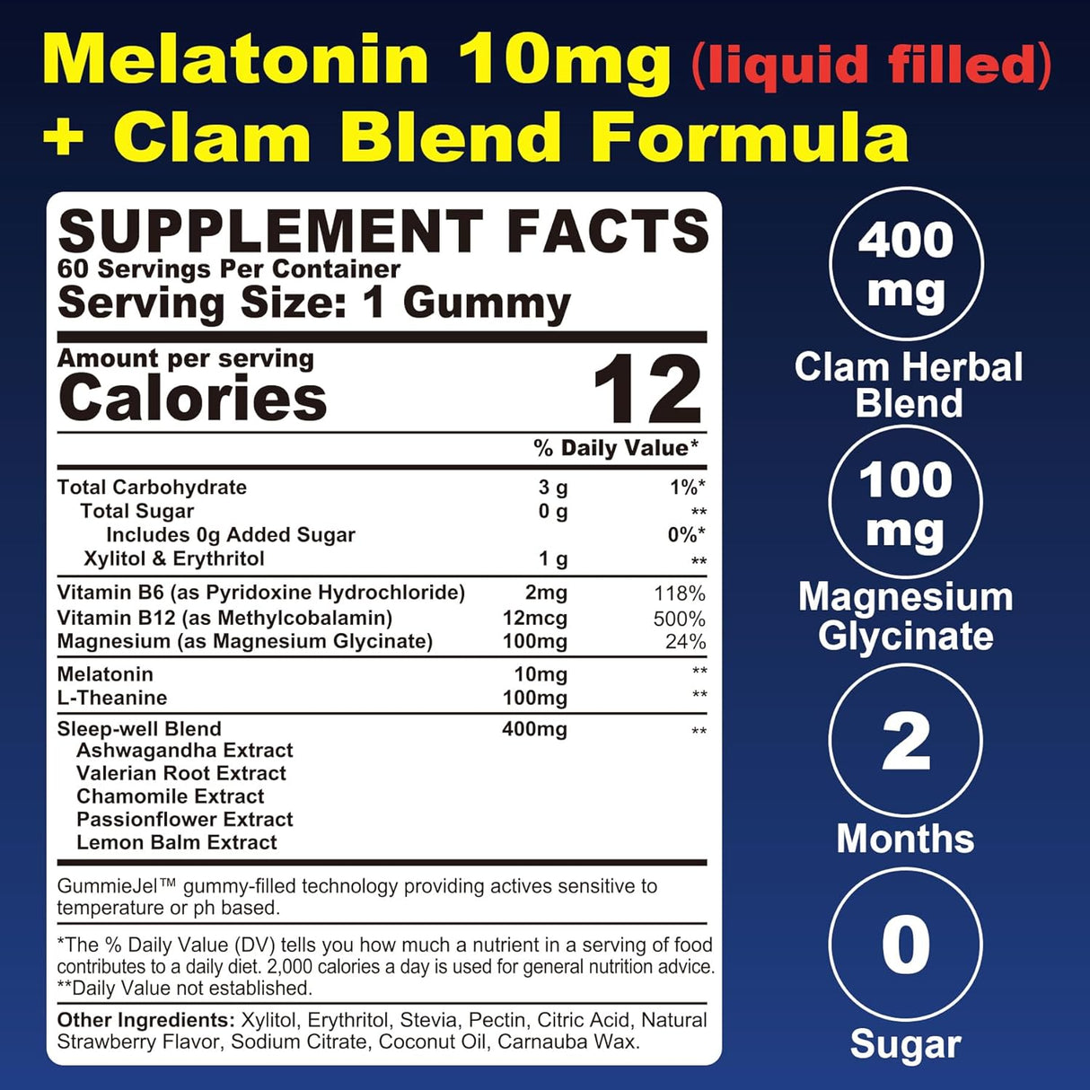 Gomitas de melatonina sin azúcar, 10 mg 20 mg con glicinato