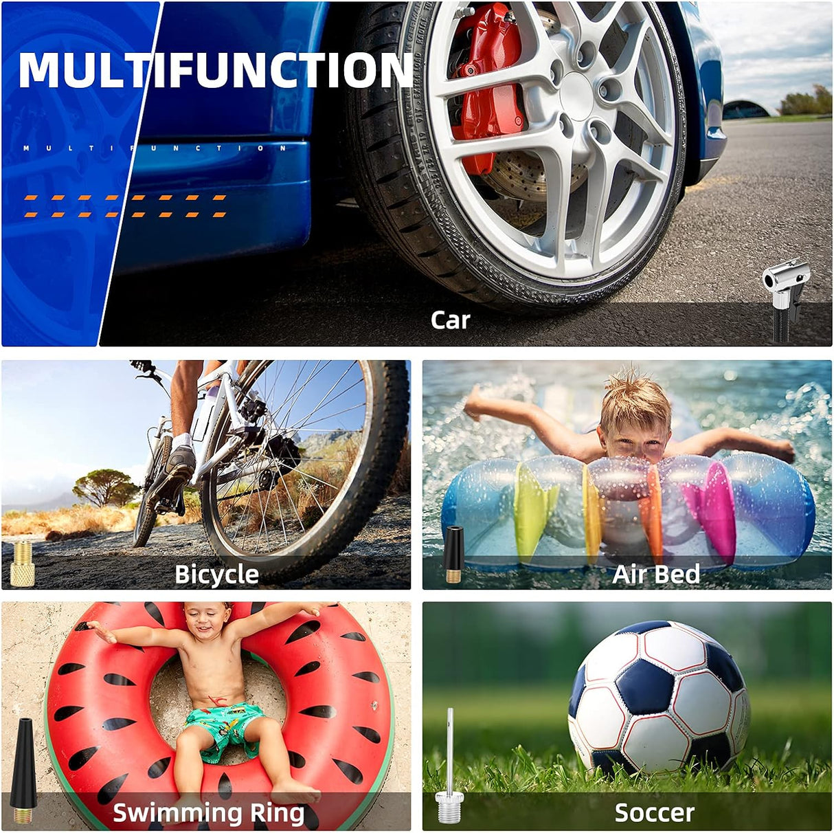 AstroAI Compresor de aire inflador de neumáticos bomba de aire portátil para neumáticos de coche, bomba de neumático de estructura metálica integrada de 12 V DC, 160 PSI con luz LED para coches, bicicletas, motocicletas y otros inflables (color amarillo)