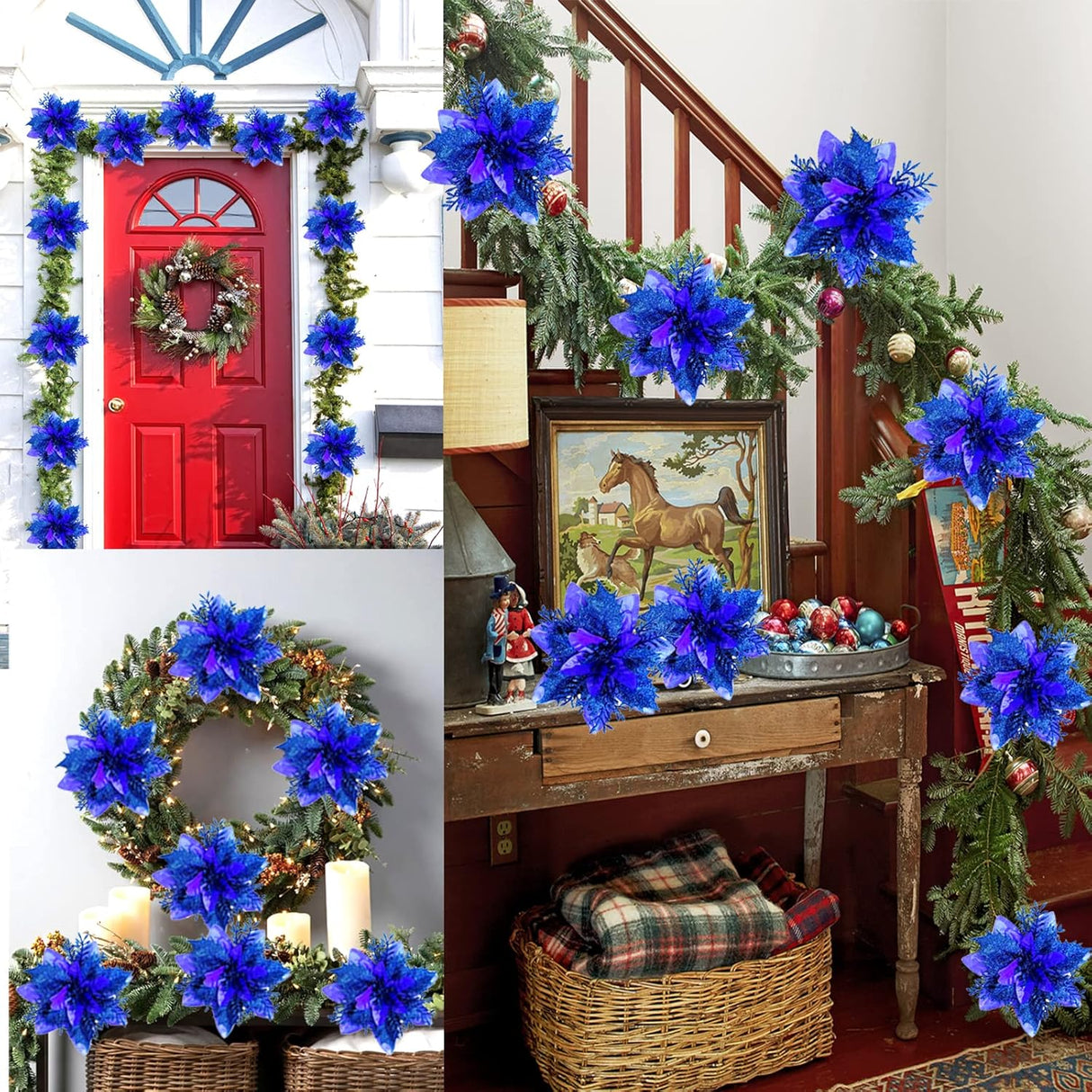 Flores Poinsettia Artificiales 15 Pcs, Decoraciones de Navidad