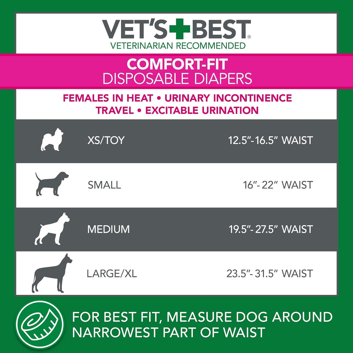 Vet's Best Comfort Fit - Pañales absorbentes con ajuste
