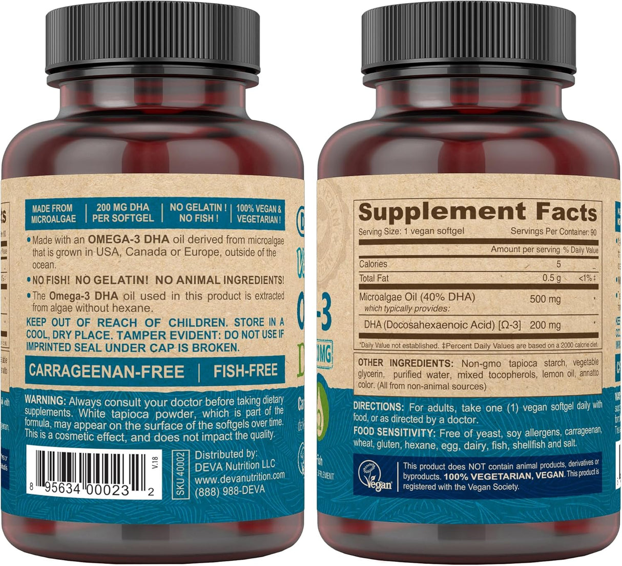 Deva Omega-3 Vegano Suplemento, 90 Softgels