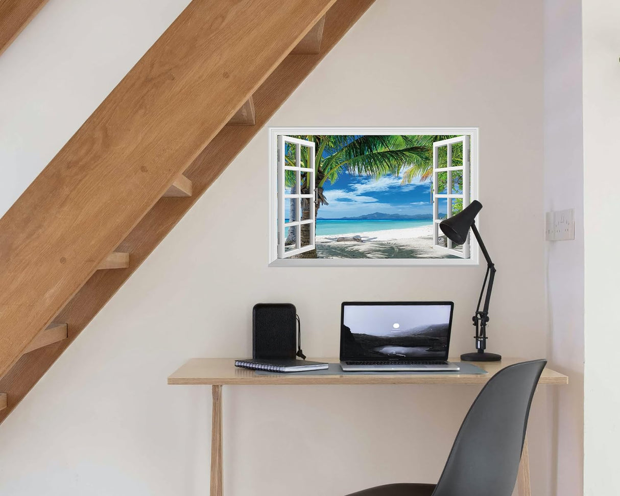 Adhesivo de pared falso para ventana mural de pared palmeras