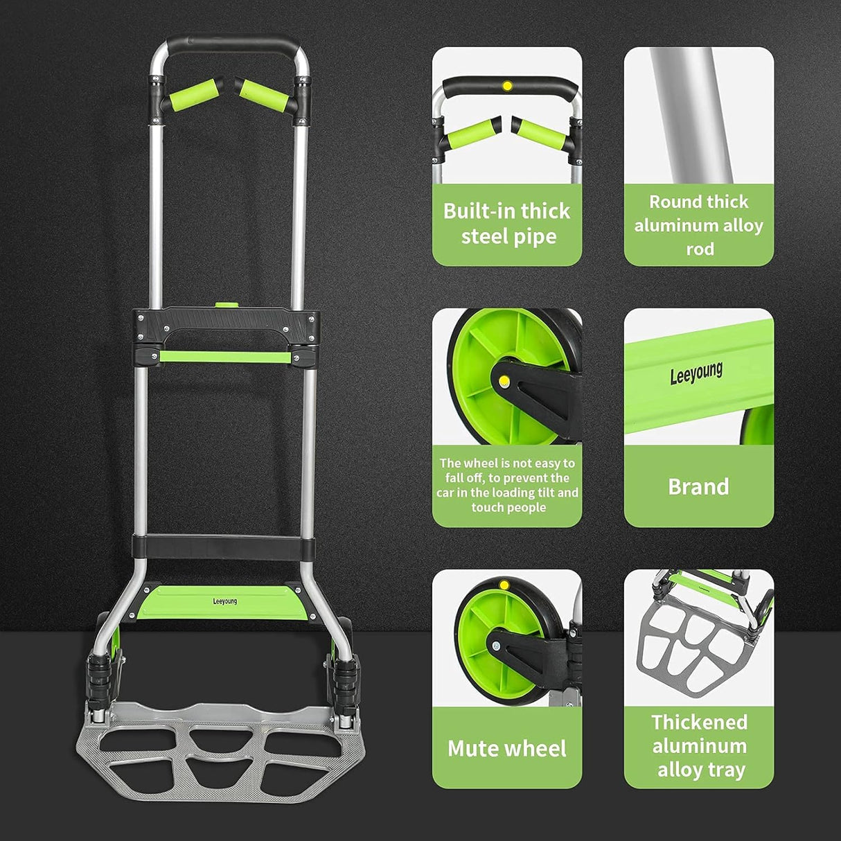 Carretilla Plegable y Dolly, 140 kg, Aluminio, Mango Telescópico