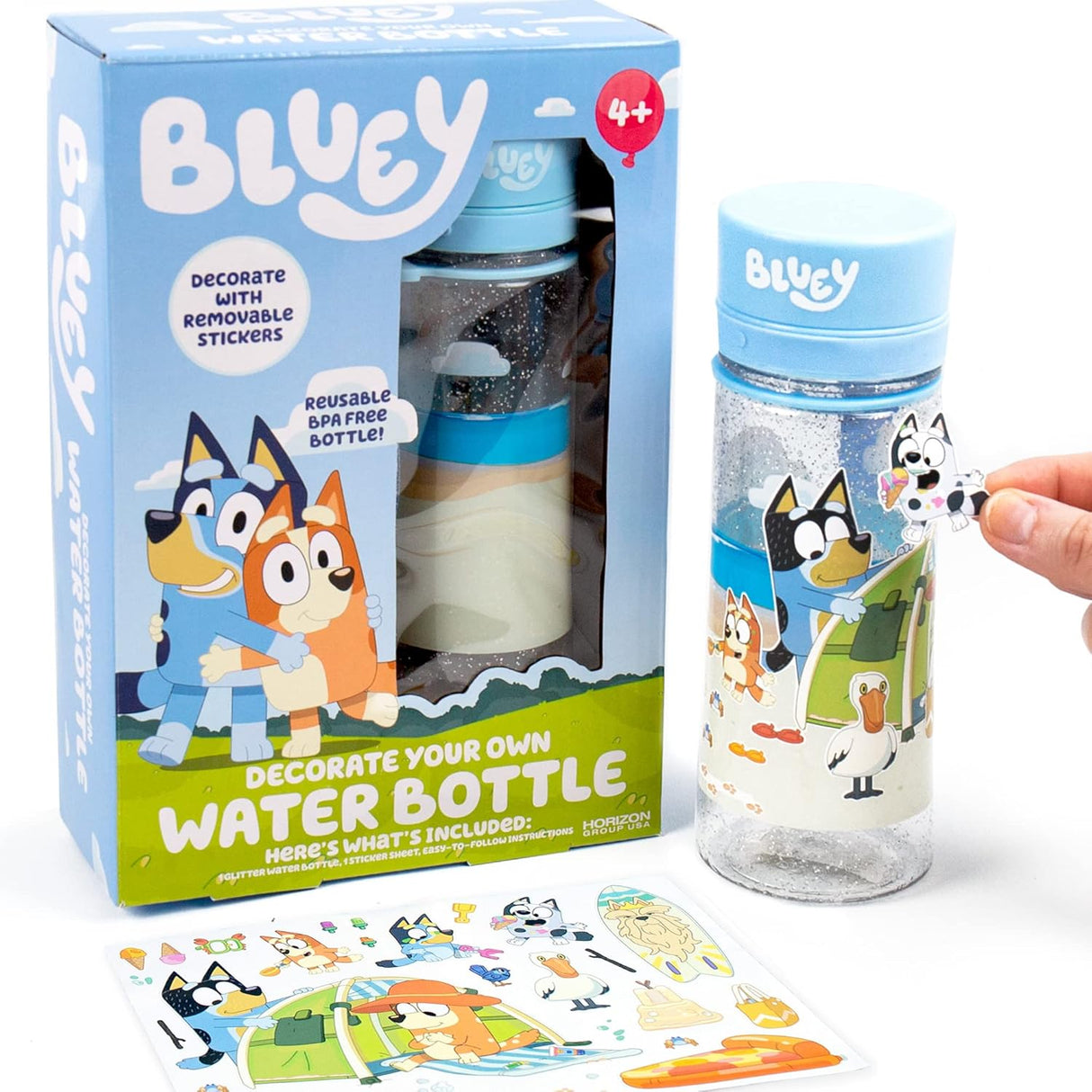 Botella de Agua Bluey, Stickers Reposicionables, BPA-Free