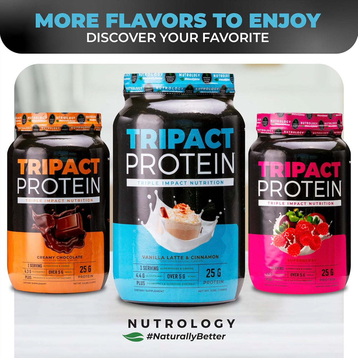 Nutrology TRIPACT Batido 7 en 1, Proteína Whey, 40 raciones