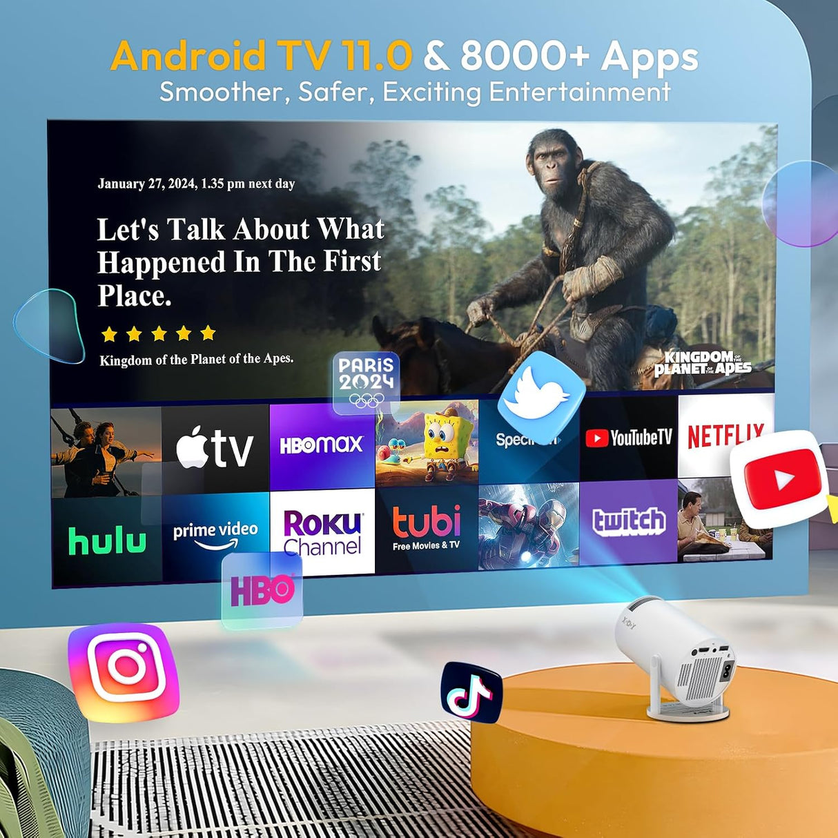 Proyector Mini Smart XGODY 4K, WiFi6, Bluetooth 5.0, Gimbal 3