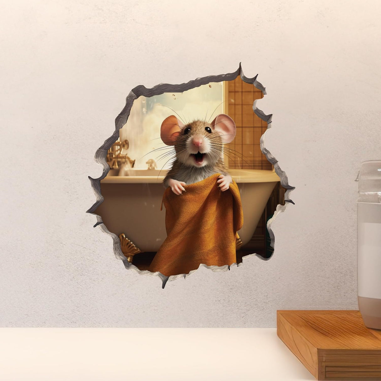 Pegatina de pared 3D con agujero de ratón para baño