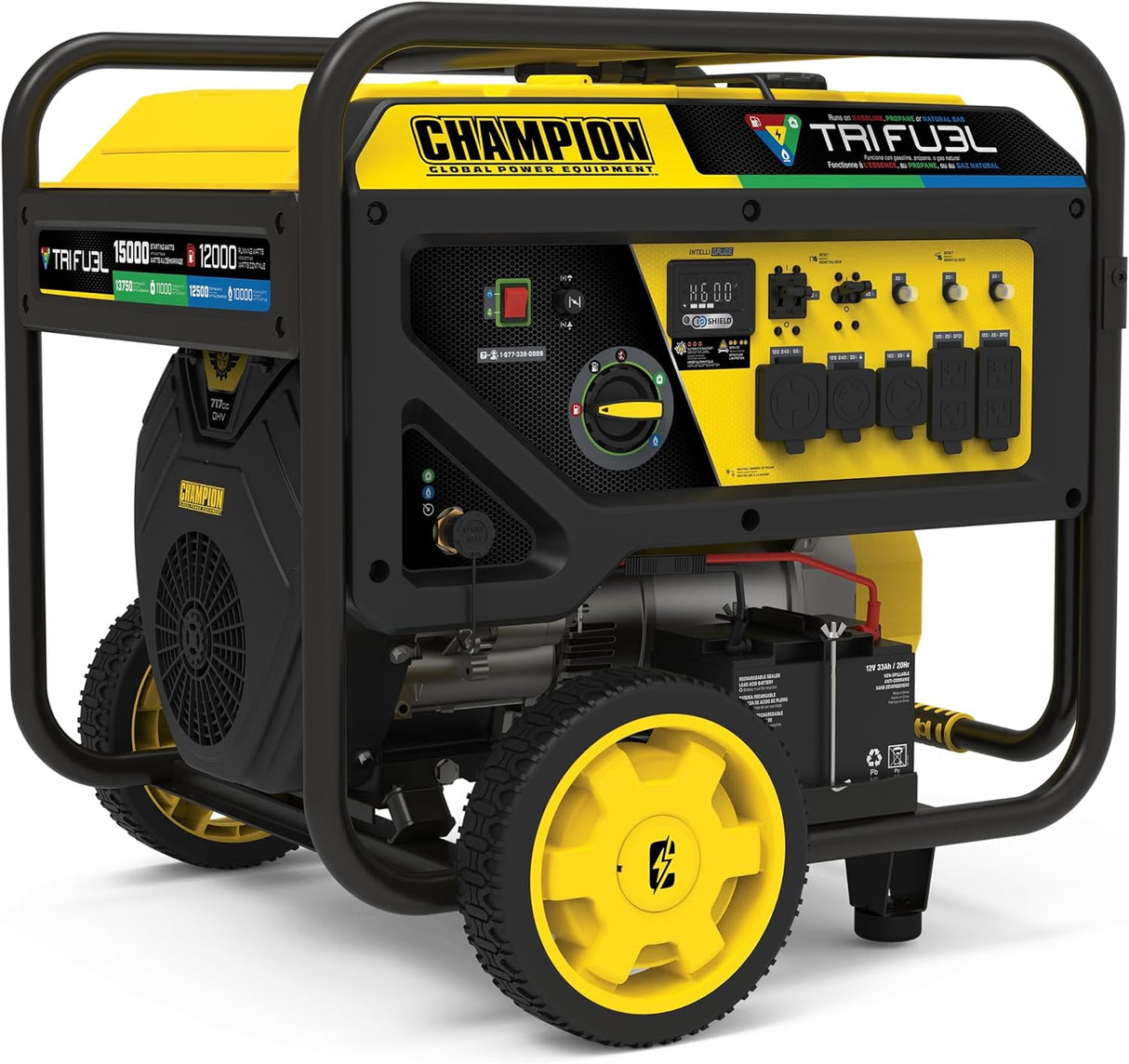 Generador portátil Champion 15,000W trifuel con arranque eléctrico