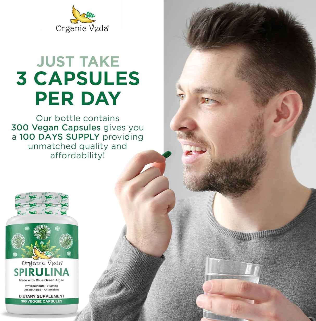 Cápsulas de Spirulina Orgánica 1500 mg Suplemento Vegano
