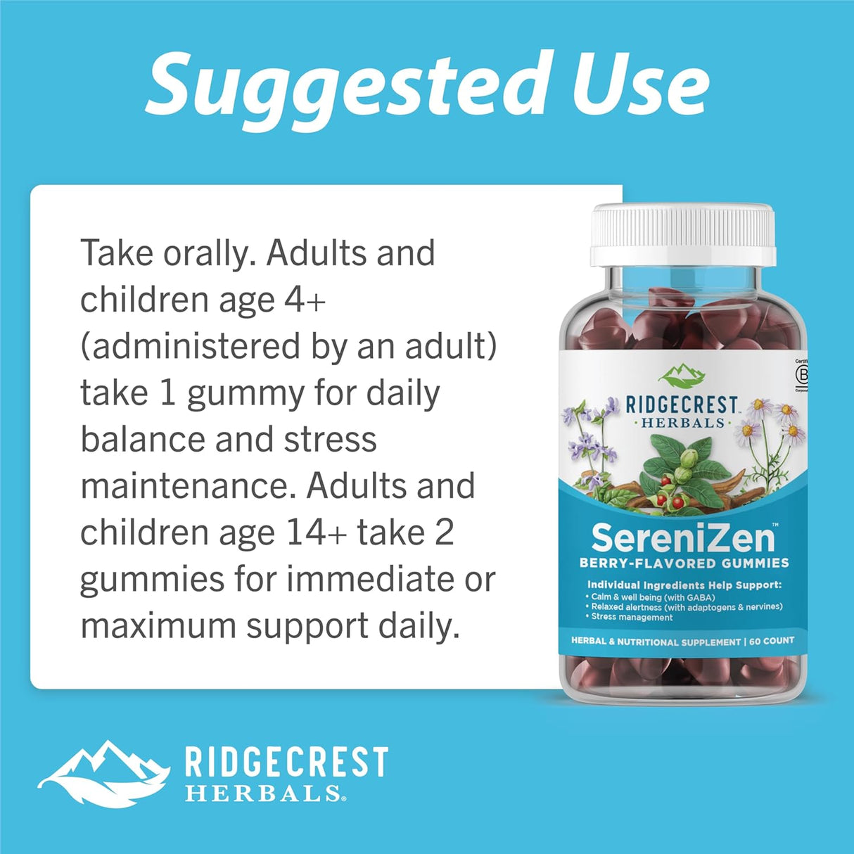 Suplemento SereniZen Gomitas con Ashwagandha GABA L-teanina