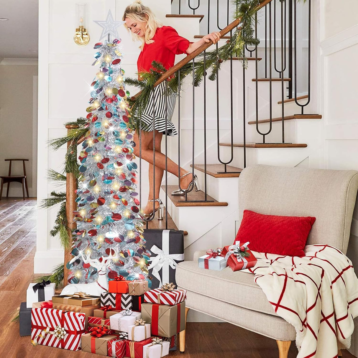 Árbol de Navidad Plegable con Luces Temporizadas - Modelo 5 FT