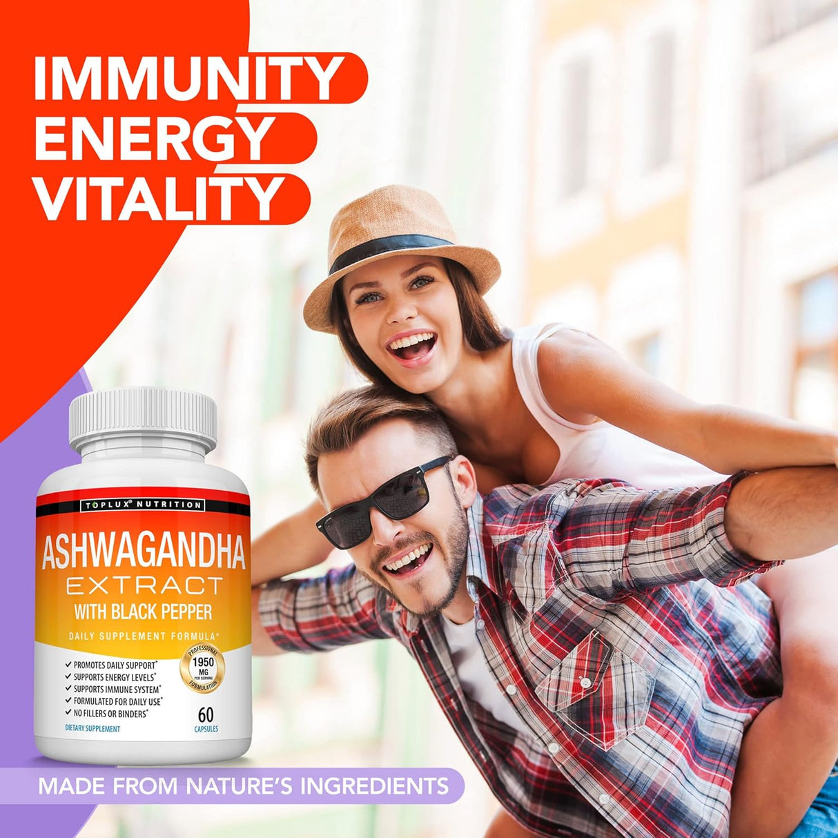 Polvo de Raíz de Ashwagandha, Suplemento Natural, 60 Cápsulas