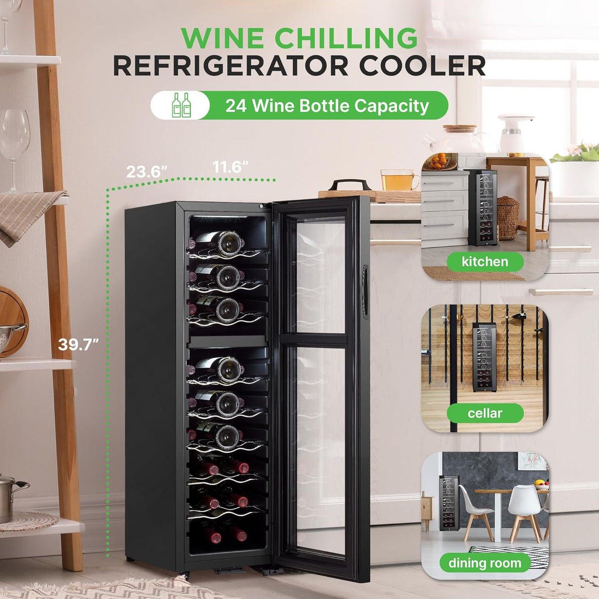 Refrigerador de vino NutriChef PKCWCDS245, doble zona, 24 botellas