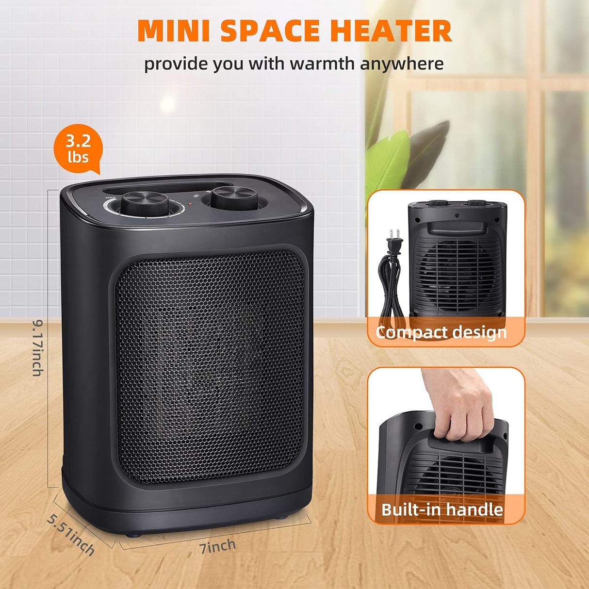 Calentador eléctrico de cerámica, con termostato ajustable