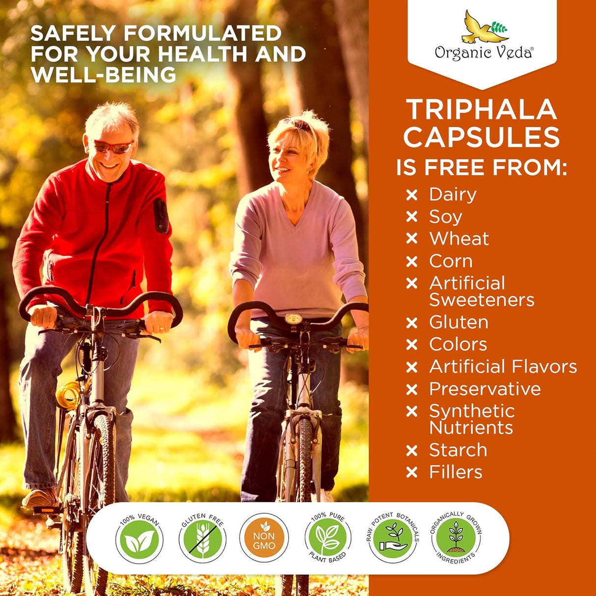 Polvo de Triphala Orgánico 300 Cápsulas - Organic Veda 1000mg