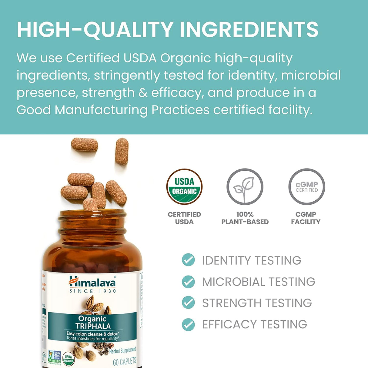 Himalaya Suplemento de hierbas orgánicas Triphala para limpieza de colon, apoya la regularidad, hinchazón ocasional, eliminación de residuos, USDA orgánico, sin OMG, vegano, 688 mg, 30 cápsulas a base