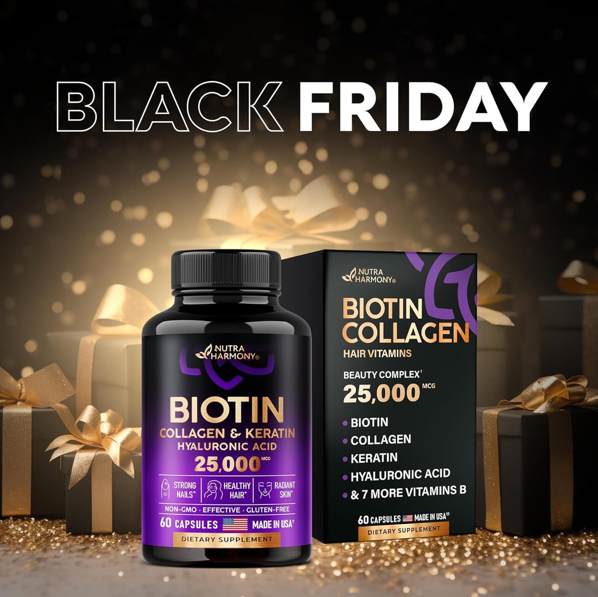 Vitaminas de biotina con colágeno y queratina suplemento