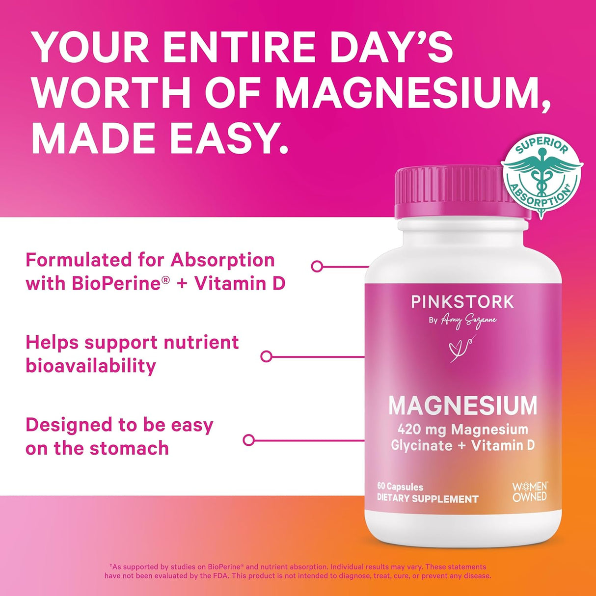 Magnesio con Vitamina D Pink Stork para Mujeres 60 caps