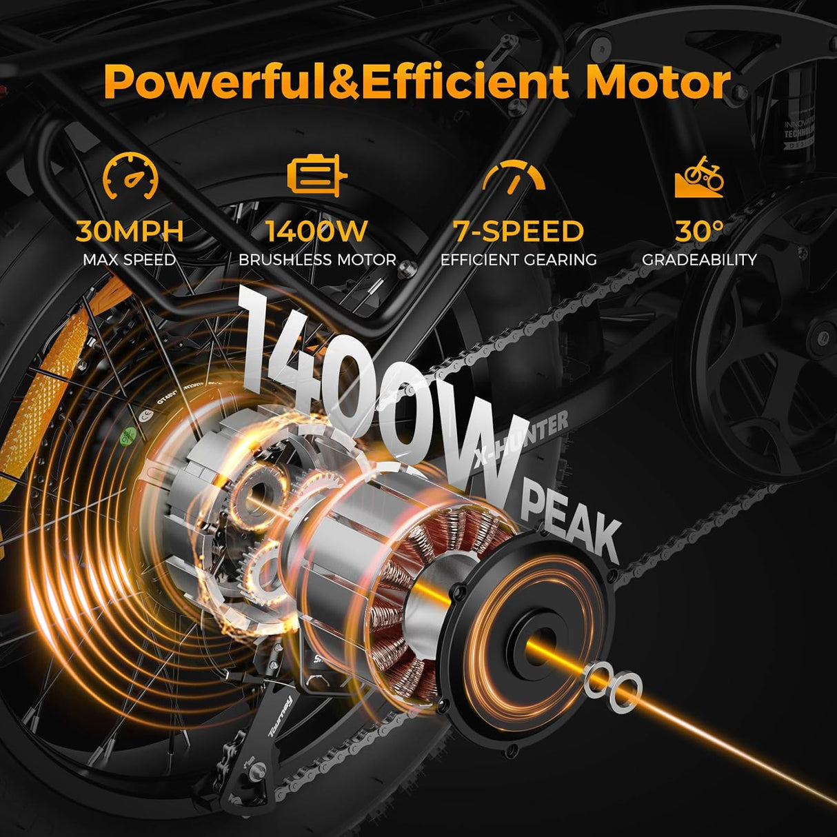 Bicicleta eléctrica Jasion X-Hunter 1400W, 30MPH, 7 velocidades