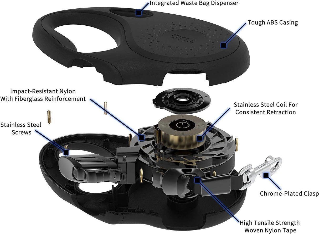 Correa retráctil de 360° sin enredos para perro, Negro TUG