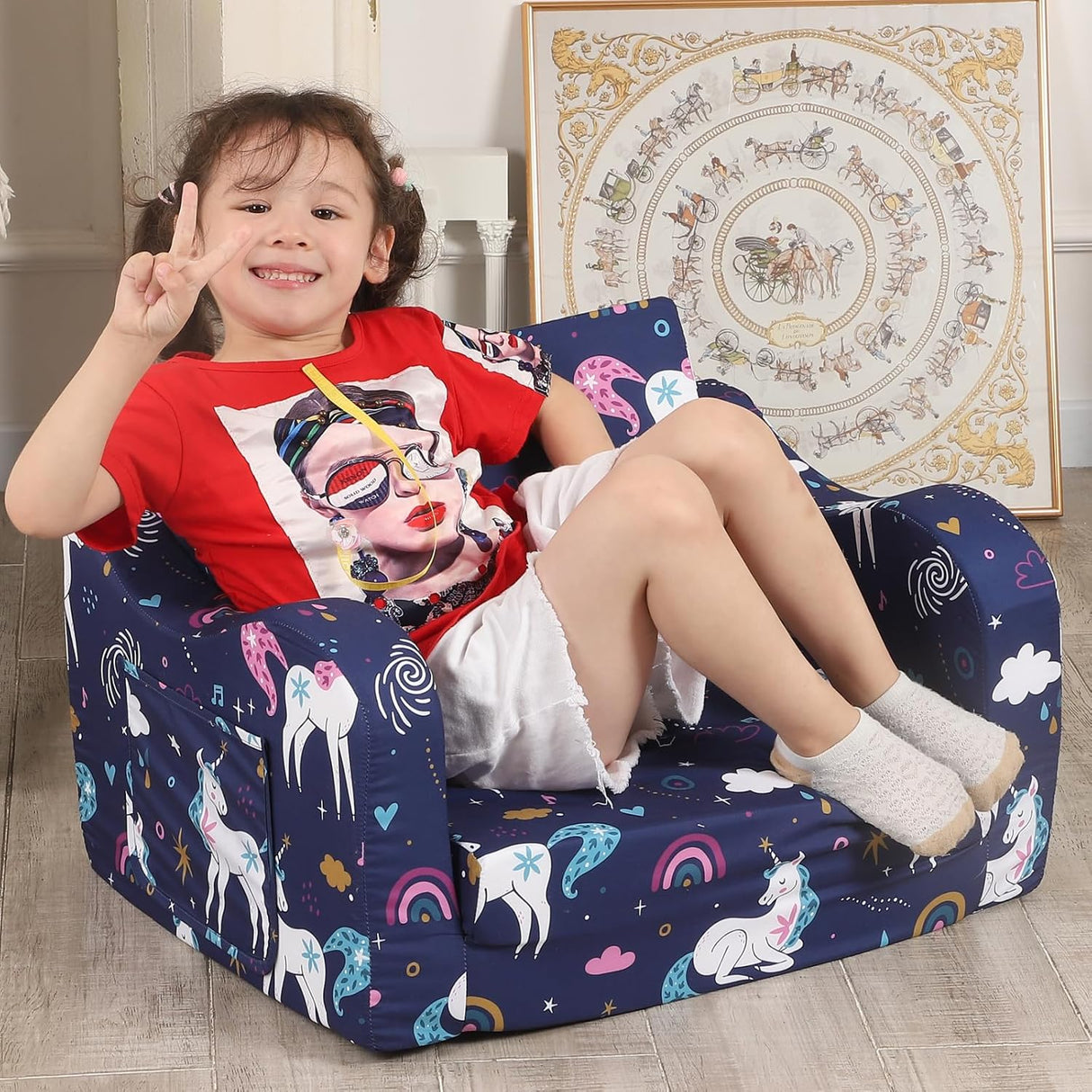 Silla infantil de unicornio arcoíris plegable MOMCAYWEX