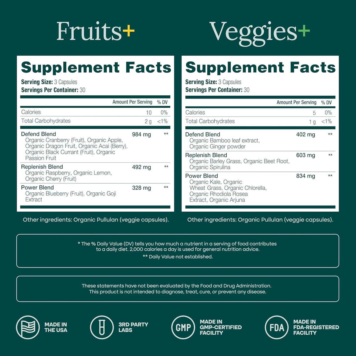 Suplemento Orgánico de Frutas y Verduras - 180 Cápsulas Veganas