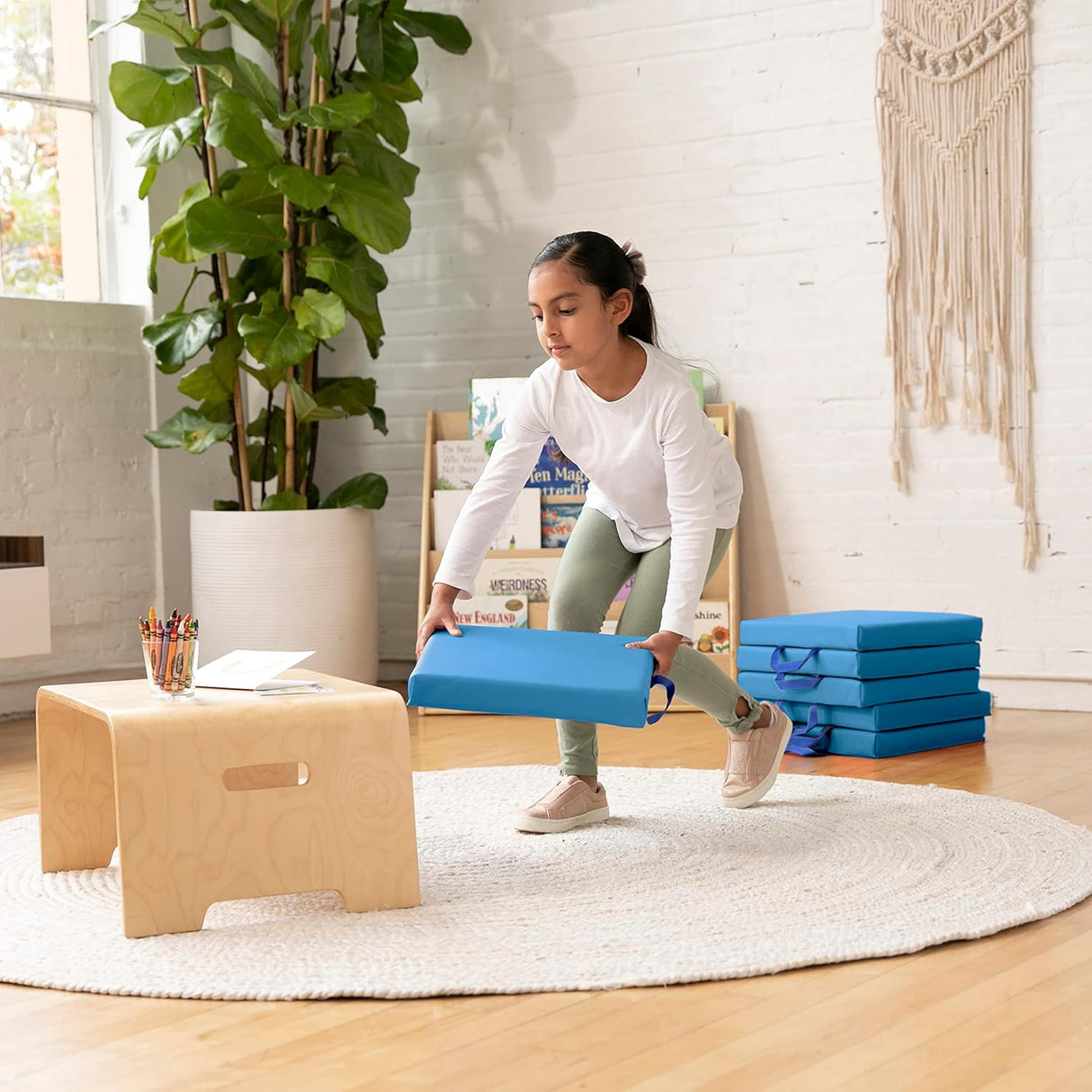 ECR4Kids SoftZone - Cojines de suelo, cuadrados, asientos flexibles, color azul francés, 6 piezas