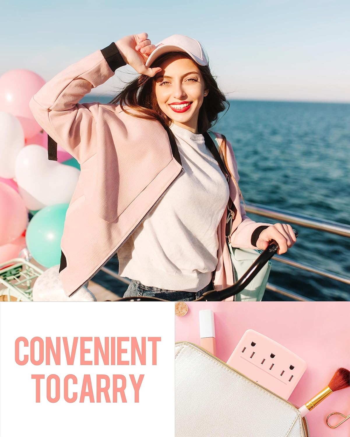 Regleta de alimentación de crucero plegable de 2 piezas rosa