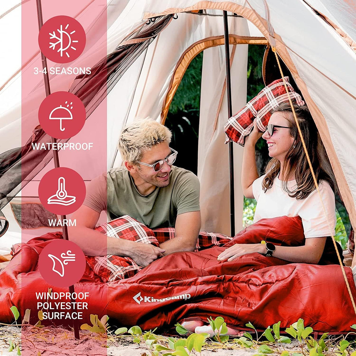 Saco de dormir doble de 20 grados para 2 personas rojo